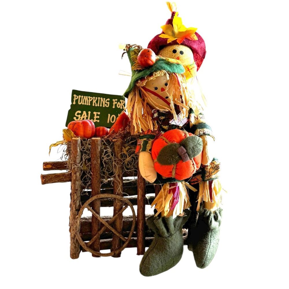 Harvest Scarecrow Decor With Pumpkins For Sale Sign